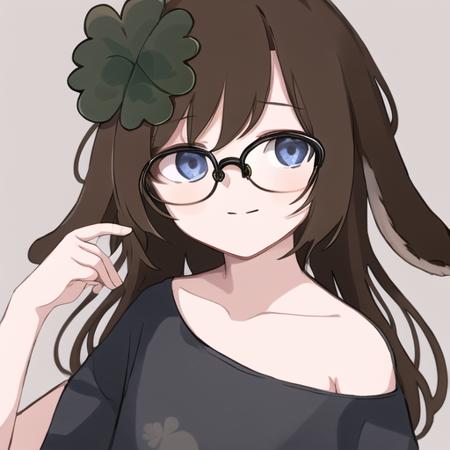 <lora:Kiki-v4:1> Kiki, brown hair, four-leaf clover hair ornament, glasses