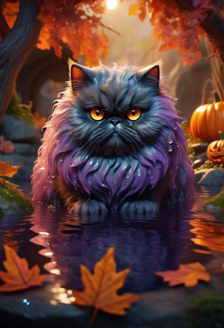 For Halloween contest
Very huge Persian cat monster but cute!
Cinematic photo-realistic macro photography, dramatic lighting, one huge cute Persian cat in little bubble of water, reflecting and refracting light, living water, two cute shimmering eyes of a Persian cat, anthropomorphic cuddly creature, cave pool, moss, iridescent flowers, vibrant colors, <lora:detailed_notrigger:1>
All of it is in a pumpkin Halloween pumpkin
Create a captivating Halloween-themed illustration that embodies the enchanting atmosphere of the holiday. Focus on whimsical elements such as playful ghosts, friendly pumpkins, and vibrant autumn leaves. Incorporate a moonlit sky with twinkling stars, and include charming creatures like owls and bats in a non-threatening manner.
The design should be rich in color, using deep purples, oranges, and blacks to evoke a festive spirit. Consider adding a haunted house silhouette in the background, surrounded by swirling mist and glowing lanterns. The overall composition should be magical and inviting, perfect for celebrating the joy of Halloween without any elements of violence or negativity.
Ensure that the wallpaper is visually striking, with intricate details that capture the viewer’s imagination, making it a unique addition to any Halloween celebration.
(A huge cute Persian cat monster)
Spooky Halloween style