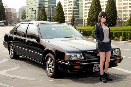 best quality, masterpiece, girl, solo, the girl is standing next to the car,  2ND, car, vehicle, vehicle focus, ground vehicle, <lora:Hyundai_Grandeur_Pack_v1.0a:0.75>