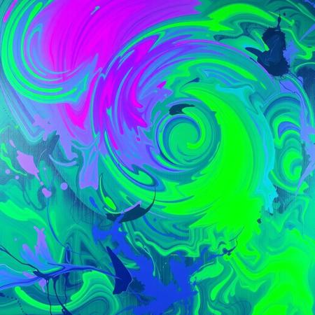 Green_Swirls, Purple Glow, Abstract Painting, Bright Colors, Ambient Spectral Release, made by Andrew Cecone, Green and Purple, Confusing, Mesh World of Paint, Heavily Processed