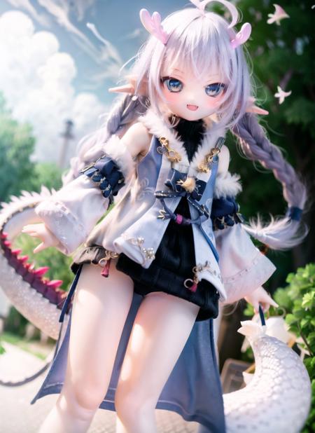 (small girl:1.1), solo, smile, :d, smug,
smile,
bailu,twin braids, (dragon tail:1.0), detached sleeves fur trim chinese clothes yellow tassel, dragon horns,
outdoor, rural style, <lora:bailuHonkaiStarRail0:1>
<lora:add_detail:0.2> <lora:dollStylePhotographyArtRealistic_dollPhotographyv2:1:OUT10.8>