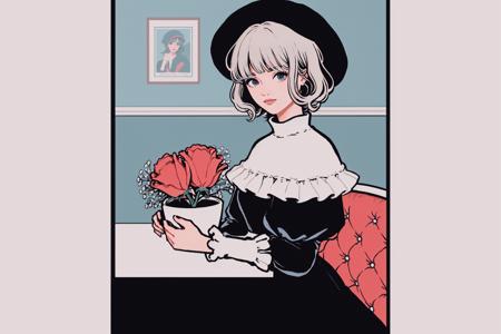 [(border:1.4), ::2]flat color, simple background, shadow, 1girl, solo, <lora:miniV3:1>
1girl, solo, hat, looking at viewer, dress, long sleeves, indoors, white hair, blue eyes, black headwear, bare shoulders, frills, bangs, black dress, flower, blurry, closed mouth, detached sleeves, frilled dress, short hair, rose, ribbon, shelf, red flower, blush, plant, from side, frilled sleeves, looking to the side, potted plant, braid, puffy sleeves, blurry background, shirt, white shirt, depth of field, red rose