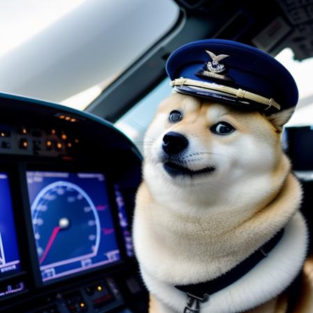 <lora:mntydge:.85> mntydoge as an airline pilot wearing a pilot uniform in the cockpit of an airbus a380