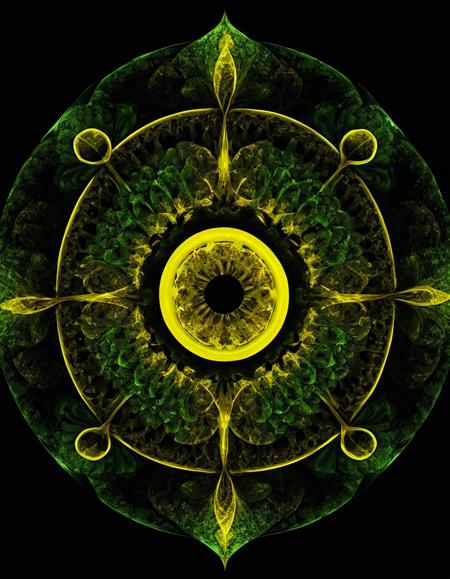 <lora:a1bs2trac1t:1>,a1bs2trac1t,, black background, glowing, gold, simple background, solo, a computer generated image of a yellow and green object in a black background with a yellow center and a green center, Android Jones, fractals, a digital rendering, psychedelic art