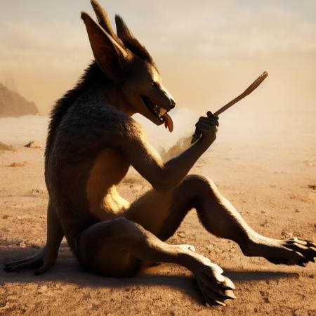 animal, personification, anthro, furry, hybrid,  kkw-fur:1, <lora:Ravager:1>,  looking at user, hyperrealistic, full body, white background, open mouth, smiling, tongue poking out,  sitting, paws caring,