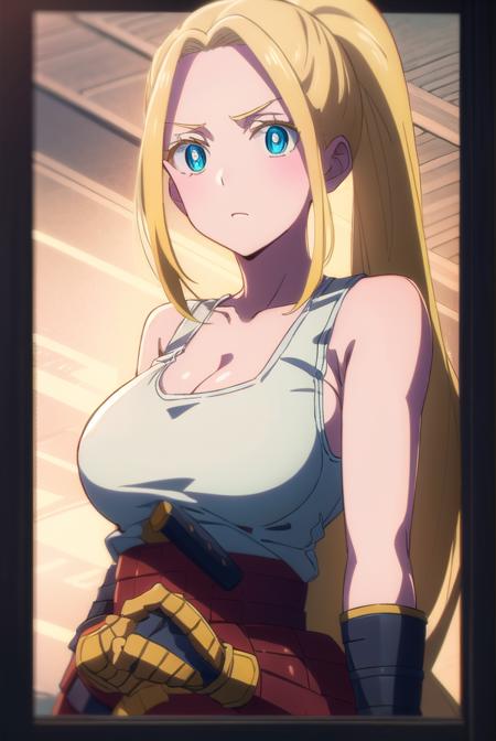 beatrixamerhauser, <lora:beatrix amerhauser s1-lora-nochekaiser:1>,
beatrix amerhauser, long hair, blue eyes, blonde hair, gloves, ponytail, (medium breast:1.2),
BREAK gloves, fingerless gloves, armor, japanese armor, tank top, white tank top,
BREAK outdoors,
BREAK looking at viewer,
BREAK <lyco:GoodHands-beta2:1>, (masterpiece:1.2), best quality, high resolution, unity 8k wallpaper, (illustration:0.8), (beautiful detailed eyes:1.6), extremely detailed face, perfect lighting, extremely detailed CG, (perfect hands, perfect anatomy),