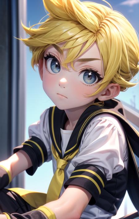 (male face details:1.4), more details in eyes, cute, looking at viewer, adorable boy, cute face, details sky, handsome, young, juvenile, ((masterpiece:1.4,best quality)), multiple details, eyeshadow, full shot,
<lora:more_details:0.3>,<lora:ç¼çå:0.5>  <lora:lihui4JXK-b2-bf16-128-128-1-re1-ep3-768-DA-5015fix:0.4>,
<lora:KagamineLenV1:0.6>,1boy, black_sailor_collar, leg_warmers, arm_warmers, white_shirt, spiked_hair, necktie, yellow_necktie, sailor_collar, short_sleeve, blonde hair