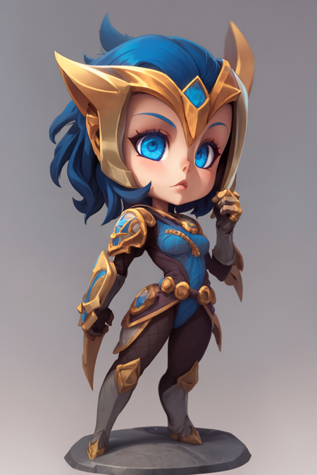 masterpiece, best quality, 1girl, victelise, blue hair, short hair, blue eyes, (glowing eyes:0.3), helmet, gold armor, solo, looking at viewer, simple background, chibi  <lora:VictoriousElise:1> <lora:XaxaxaV2:1>