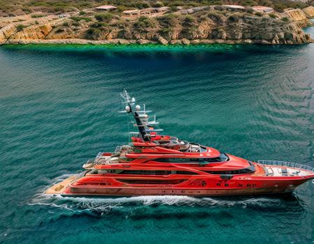 <lora:Yacht:0.9> , red Yacht , sea , sky , red , very high quality , blue sky , turquoise sea