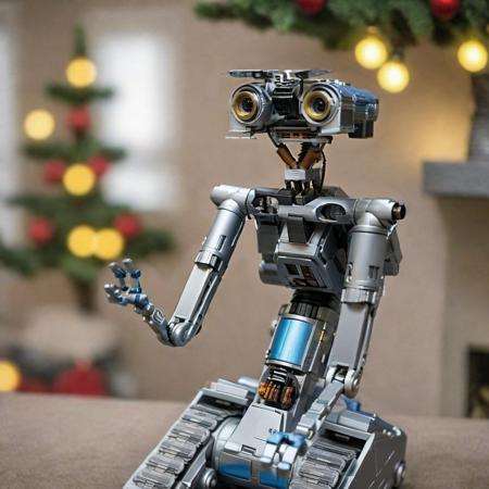 Johnny5-1024, a robot, livingroom, fire place, christmas tree, gifts, detailed eyes, highly detailed, photography, ultra sharp, film, bokeh, professional, 4k  <lora:Johnny5-1024:0.8>