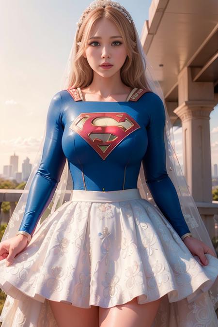 <lora:betterCuteAsian03:0.3>, (blue and white supergirl wedding dress,wearing wedding princess dress, wearing supergirl_cosplay_outfit:1.3), sunset, 
good hand,4k, high-res, masterpiece, best quality, head:1.3,((Hasselblad photography)), finely detailed skin, sharp focus, (cinematic lighting), night, soft lighting, dynamic angle, [:(detailed face:1.2):0.2], medium breasts, outside, <lyco:supergirl_wedding-10:0.4>