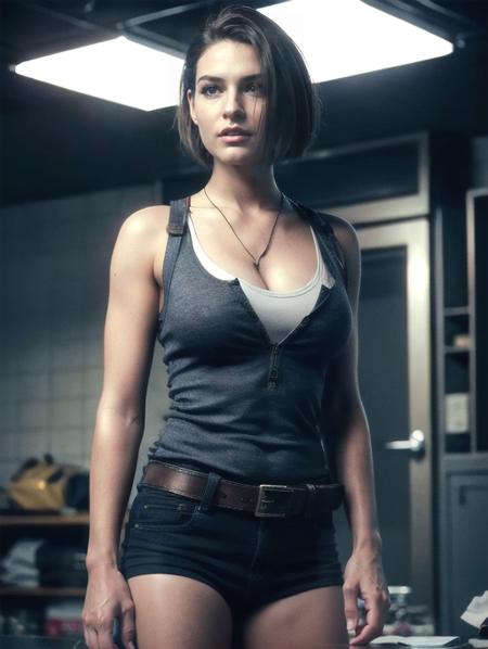 Jill Valentine, standing in burning building, serious look, portrait, badass, cleavage (8k, RAW photo, best quality, masterpiece:1.2),ultra-detailed, (high detailed skin:1.2), 8k uhd, dslr, soft lighting, high quality, <lora:projectile_cum_v0.2:1> (8k, RAW photo, best quality, masterpiece:1.2),ultra-detailed, (high detailed skin:1.2), 8k uhd, dslr, soft lighting, high quality, <lora:Jill_Valentine_RE3R_v1:0.65> <lora:shirtliftv3:0.6>