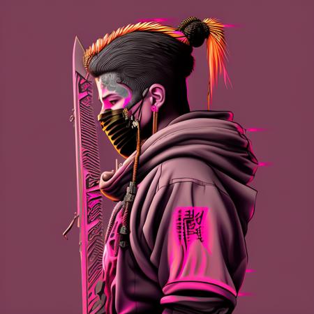 a detailed rendition of a man in a helmet and armor with a sword in his hand, with a pink background and a black background, art by flonixsdviewv3