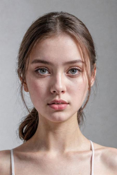1 young woman, monolid eyes, Innocent appearance, expressionless face, close shot, ((standing before the White background)), (Catalogue photo shoot), masterpiece, best quality, ultra realistic, 8k,