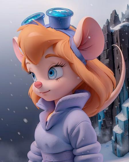 <lora:CARTOON_gadget_hackwrench_ownwaifu:1> cartoon_gadget_hackwrench_ownwaifu, mouse tail, mouse girl, goggles on head, mouse ears, cleavage, mechanical parts, (1 Gorgeous female:1.2). Petite pretty Ice Age female standing. Braided hair. Looking away from viewer. Wearing oversized fur jacket. Highly detailed beautiful expressive eyes. Vast open view in the background, (Fog, snowy plains. glaciers, and tribal village:1.3). Cold, freeze, frozen tundra. Starry sky. (Comet moving through the sky:1.4). Photorealistic, Natural atmospheric lighting, intricate details, 35mm photograph, film, professional, 4k visuals, highly detailed, elegant, studio quality.