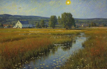 (impressionism:1.05), Bog , a painting,scene painting,scenery, rural, (Vincent Di Fate:1.1),