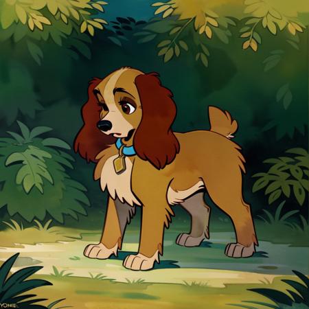 masterpiece, best quality, detailed, cocker spaniel, detailed eyes, perfect eyes, 1girl, solo, brown hair, brown eyes, closed mouth, upper body, outdoors, collar, grass, plant, bush, domestic dog, lady \(ladyandthetramp\), dog ear, animal nose, dog, no humans, [:watercolor \(artwork\), monochrome:0.7], (by Tomer Hanuka, by Mike Mignola, by Yookie), ((quadruped feral:1.25)
 <lora:Ladyv1.1:1>