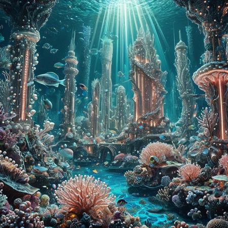 8k, score_9, score_8_up, score_7_up,
Underwater City, Bioluminescent Metropolis
BREAK
A breathtaking, panoramic view of a sprawling underwater city nestled within a vibrant coral reef. Towering structures, formed from a shimmering, iridescent, pearl-like coral and other bio-luminescent materials, rise majestically from the ocean floor. The city is alive with natural, soft bioluminescence in hues of ethereal blue, soft pink, and glowing green, emanating from exotic marine life and coral formations. Graceful, pearl-scaled aquatic creatures swim through the water, weaving between the glowing architecture. The atmosphere is a stunning fusion of the alien beauty of the deep sea and advanced, bio-integrated civilization. Light rays filter down from the surface, creating shimmering patterns.
BREAK
underwater, city, aquatic architecture, Pearlum, bioluminescent structures, iridescent materials, glowing coral, exotic fish, marine life, giant kelp forests, hydrothermal vents (distant), intricate details, epic composition, vibrant, ethereal, deep sea
BREAK
masterpiece, best quality, ultra-detailed, photorealistic, magical lighting, 8k UHD, vibrant colors, sharp focus, subsurface scattering
