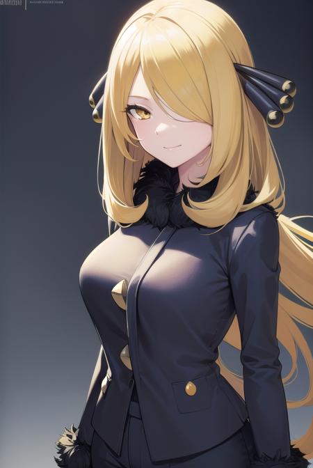 pokemoncynthia, <lora:pokemoncynthia-lora-nochekaiser:1>,
pokemoncynthia, blonde hair, hair ornament, hair over one eye, long hair, (yellow eyes:1.5), <lora:sensualface_type1:1>, smile,
BREAK black coat, black pants, black shirt, coat, fur collar, fur trim, fur-trimmed sleeves, pants, shirt,
BREAK looking at viewer, upper body, full body, (cowboy shot:1.5),
BREAK outdoors, nature, sky,
BREAK <lyco:GoodHands-beta2:1>, (masterpiece:1.2), best quality, high resolution, unity 8k wallpaper, (illustration:0.8), (beautiful detailed eyes:1.6), extremely detailed face, perfect lighting, extremely detailed CG, (perfect hands, perfect anatomy),