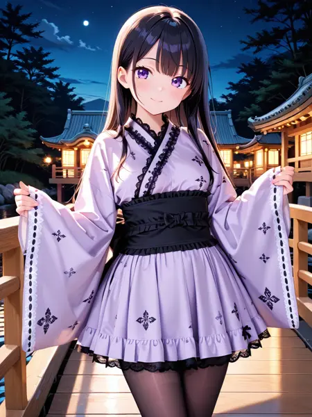 Cute purple print short kimono