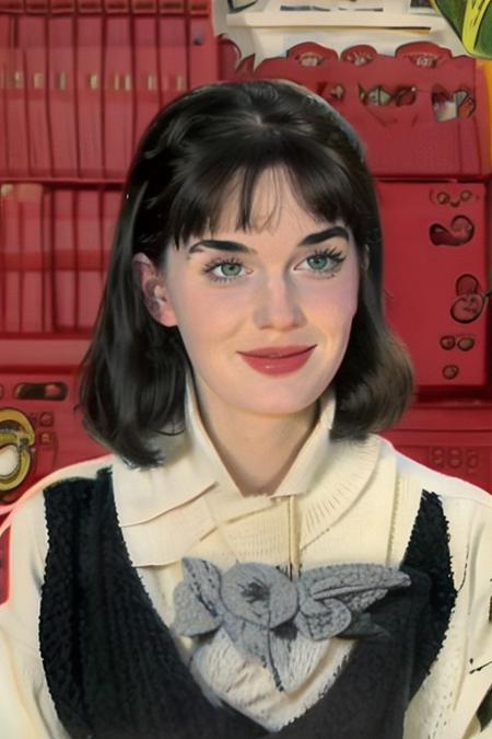 Masterpiece, best quality, hi res, 8k, hi res, 8k, award winning , (sharp focus, intricate, highly detailed), <lora:kirbywood:1>, kirbywood, 1girl, drawing of of 23 y.o Chloe in black sweater, cleavage, pale skin, (smile:0.4) in the mountains, vintage color comics,