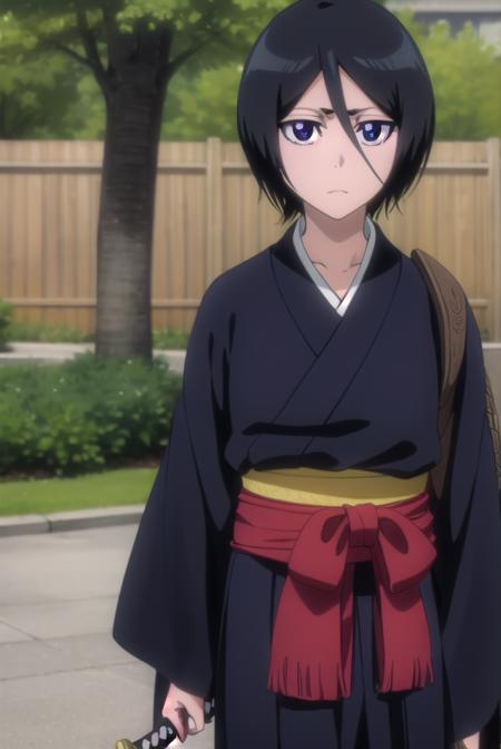 rukiakuchiki, <lora:rukiakuchiki-lora-nochekaiser:1>,
rukia kuchiki, shorthair rukia, short hair, black hair, hair between eyes, (purple eyes:1.1),
BREAK weapon, japanese clothes, sword, kimono, katana, sheath, hakama, black kimono, long sleeves, wide sleeves,
BREAK outdoors, city
BREAK looking at viewer, (cowboy shot:1.5),
BREAK <lyco:GoodHands-beta2:1>, (masterpiece:1.2), best quality, high resolution, unity 8k wallpaper, (illustration:0.8), (beautiful detailed eyes:1.6), extremely detailed face, perfect lighting, extremely detailed CG, (perfect hands, perfect anatomy),