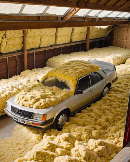 a car in the Mineral Wool Insulation<lora:Car_Dream:1>