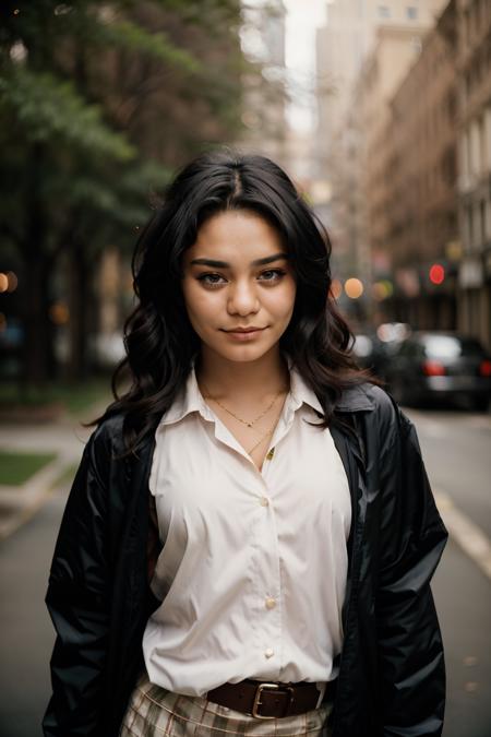 (masterpiece, best quality, high resolution:1.2), (seductive pose:1.2), (dynamic angle),
cinematic shot, analog photo, shot on Mamiya RZ67, bokeh, sharp focus on subject, shot by Bert Stern, 
detailed face, detailed eyes, detailed skin, extremely detailed, intricate details,
(1girl, 19 years old), <lora:ZH_VHudgens_DisneyEd:1>, zh_vhudgens_DisneyEd, solo, realistic, black hair, brown eyes, dark skin, looking at viewer, blouse, jacket, skirt, slight smile, jewelry, (((portrait, close-up)))