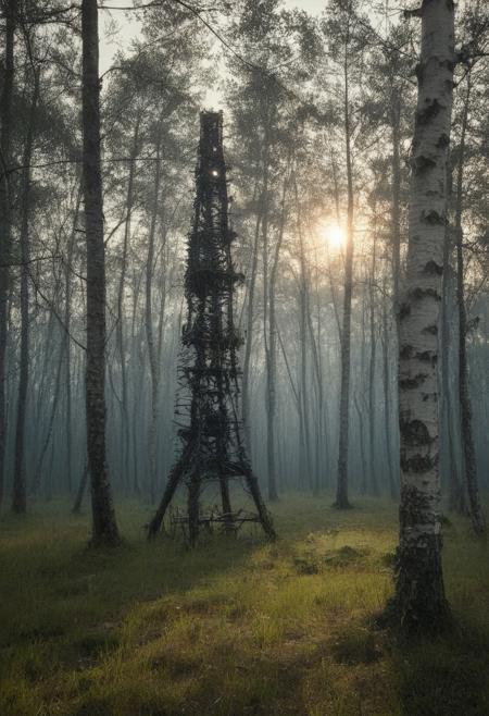 Caspar David Friedrich (romanticism), Pine barrens with charred tree skeletons, birch bark peeling scrolls, napoleonic-era signal tower,corncrake in tall grass.,Art painting by Makoto Shinkai and Fiona Staples and Tran Nguyen, featured on Caravaggio,,
artstation trending, macro lens, volumetric light,
<lora:Illustration_Insanity:0.3>,
<lora:dreamshaperXL10_lora:0.7>,
<lora:extremely_detailed:0.3> extremely detailed,
<lora:DetailMaximizer:0.3>,, Surrealism art style, dreamlike and irrational imagery, explores the unconscious mind, juxtaposition of unlikely elements, challenges reality and logic