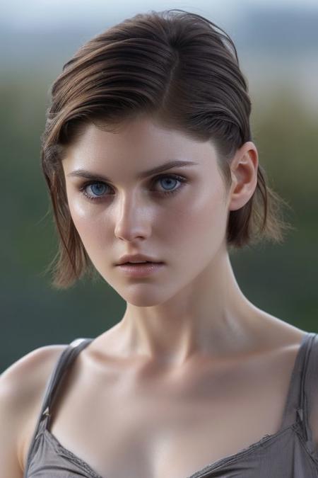 (closeup:1.1) photo of (CR-AlexandraD4ddario-v11-jjonahjameson:0.9) as a (young:1.0) woman, (oiled shiny skin:1.0), (undercut hair:1.2),
(8k uhd:1.0), (best quality:1.0), (masterpiece:1.0), (sharp focus:1.0), grey background,