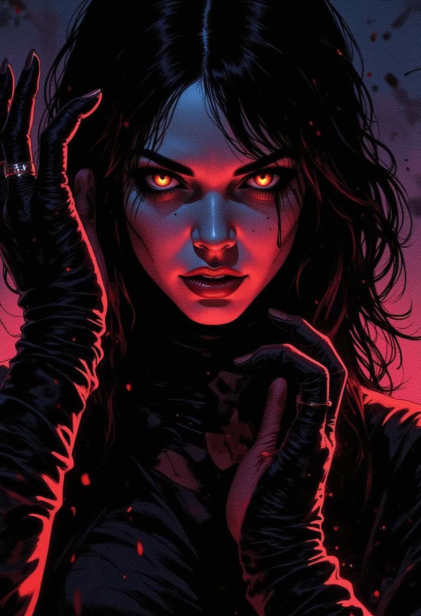 Comic book style, illustration, manga, cinematic style,
Super close-up portrait. Silhouettes of a dark ghostly woman. perfect hands, capture the essence of Gaa's mystical creation. She is ready to fight back against intruders.. glowing eyes. Gaa's color palette. nudity. Realistic. DEVIL'S OFFSHORE