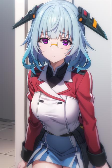 kanzashisarashiki, <lora:kanzashi sarashiki s2-lora-nochekaiser:1>,
kanzashi sarashiki, (red eyes:1.3), blue hair, glasses, semi-rimless eyewear,
BREAK school uniform, ribbon, blue ribbon, long sleeves, (red trim:1.2), uniform, military uniform, (white military uniform:1.5),
BREAK indoors, classroom,
BREAK looking at viewer, (cowboy shot:1.5),
BREAK <lyco:GoodHands-beta2:1>, (masterpiece:1.2), best quality, high resolution, unity 8k wallpaper, (illustration:0.8), (beautiful detailed eyes:1.6), extremely detailed face, perfect lighting, extremely detailed CG, (perfect hands, perfect anatomy),