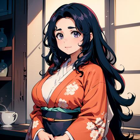 <lora:ETO_OCC002:0.7>,
ETO_OCC,1girl,
black hair,curly hair,longhair,
thick eyebrows,
kimono,