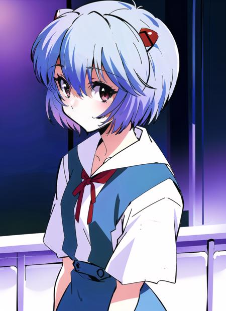 1girl,solo,Ayanami rei,(eva school uniform:1.1),ribbon,
<lora:eva_school_uniform:0.9>,