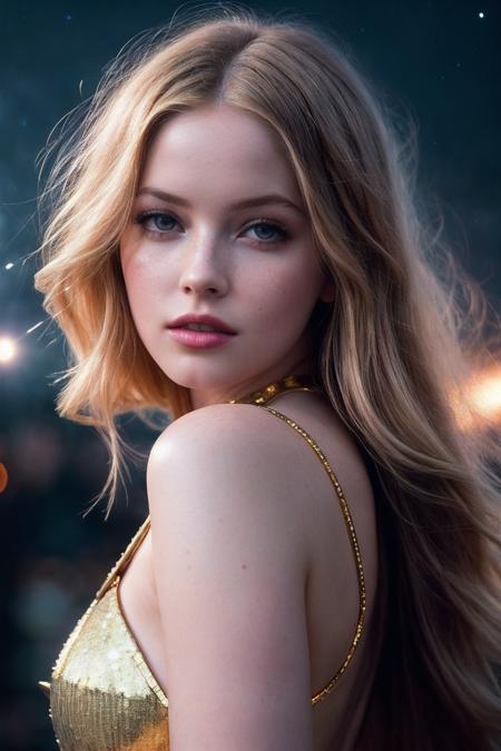 EllieB_SoloTI_v1,
(Clad in gleaming golden armor, adorned with the Infinity Gauntlet, exuding an aura of unstoppable power), (A cosmic battlefield, with swirling galaxies and stars as the backdrop, alive with the energy of the universeâs might:1.3), (seductive:1.3),(analog, cinematic, film grain, hazy atmosphere, cinematic shot:1.3),
 <lora:add_detail:0.6>, PA7_Portrait-MCU,