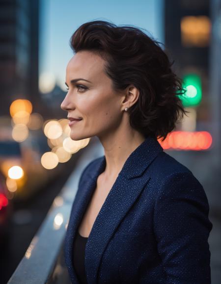 cinematic photo face closeup portrait of fit  (((ohwx woman))) a businessman on a new york skyscraper roof (at night:1.1) wearing a fashion Armani suit, depth of field, zeiss lens, 105mm F2.0, fashion shooting, fashion clean cut,Sony a7R, cinematic lighting, city lights, in style of Everett Raymond Kinstler  <lora:gugino_lora_sdxl_v1-000008:1> . 35mm photograph, film, bokeh, professional, 4k, highly detailed