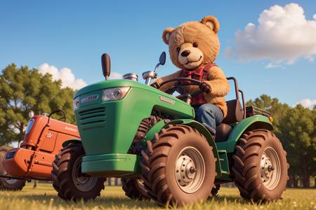 cute teddy bear riding a tractor