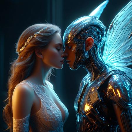 brutal biomechanical man kissing a beautiful female angel, magical, sci-fi, beautiful, unimaginable, 
very dramatic, naturalistic, photorealistic, highly detailed digital art, science vs fantasy, 
accurate intricate and realistic anatomy, 
soft lighting, Cinematic, Color Grading, Editorial Photography, volumetric lighting, atmospheric, Photography, 
Photoshoot, insanely detailed and intricate, hypermaximalist, elegant, hyper realistic, volumetric lighting, 
ray tracing, unreal engine, 3d, octane render, cinematic HD, 32k, 3D Megapixel, Pro Photo RGB, VR, Half Backlight, Backlight, Natural Light, Incandescent, Moody Lighting, 
Cinematic Lighting, Soft Lighting, Surround, Beautiful Lighting, Accent Lighting, Global Illumination, Global 
Ray tracing lighting, Scattering, Glow, Shadows, Rough, Flicker, Ray tracing reflections, Lumen reflections, 
Screen space reflections, Diffractive gradation, Chromatic aberration, GB Displacement, Scan Lines, Anti-Aliasing,
 FKAA, TXAA, RTX, SSAO, Shaders , OpenGL-Shaders, GLSL-Shaders, Post Processing, Post-Production, Cell Shading, 
Tone Mapping, CGI, VFX, SFX, insane ly d detailed and intricate, hyper-maximal, hyper-realistic, super-detailed, 
photography, hyper-realistic, 3D, photo-realistic, ultra-photo-realistic, ultra-detailed, intricate details, 8K, 
super-detailed, full color, ambient shading, volumetric lighting, high contrast, HDR, 3D