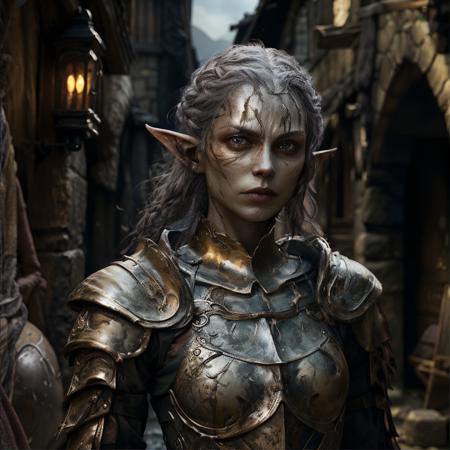 highly detailed photo of a female (githyanki:1.1) in a medieval village,

((1girl)), long hair, looking at viewer, upper body, pointy ears, armor,

angry,

standing on a medieval street,

photorealistic,
silhouette lighting,
cinematic, militaristic,







