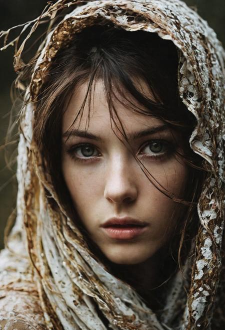 (Soft Lighting Photography by Mimoza Veliu and Mario Giacomelli:1.2),Close-up face, mysterious silhouette of an exotic girl in worn down clothing, goddess, alluring, by Minjae Lee, Carne Griffiths, Emily Kell, Steve McCurry, Geoffroy Thoorens, Aaron Horkey, Jordan Grimmer, Greg Rutkowski, amazing depth, double exposure, surreal, intricately detailed, bokeh, perfect balanced, deep fine borders, artistic photorealism ,