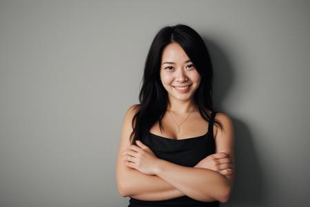 RAW photo, face portrait photo of beautiful 26 y.o woman, cute face, wearing black dress, happy face, hard shadows, cinematic shot, dramatic lighting