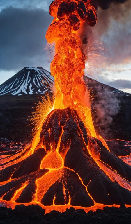 Close-up explosion of fresh lava flowing from volcano eruption in Geldingadalur, Iceland., copy space, design template, breathtaking photograph, dramatic light, award-winning, professional, highly detailed . 35mm photograph, film, bokeh, professional, 4k ,minimalistic, daylight, warm atmosphere, <lora:add-detail-xl:1>, cinematic look, <lora:SDXLHighDetail:0.3>
