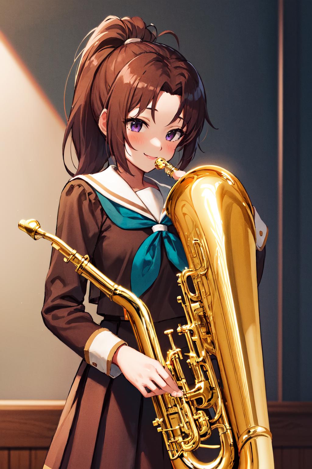 AI Art Generator: A character saxophone fighter, anime style very super  high quality