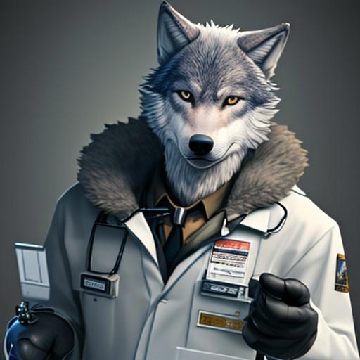 vintage_sci-fi an anthropomorphic wolf dressed as a technician or scientist