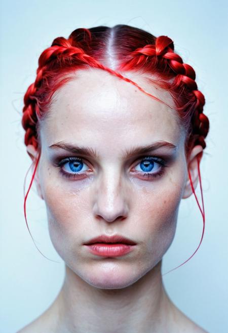 against glass,(Low-Key Portraits by Vicky Roy and Dino Pedriali:1.2), (aesthetic of symbolism with radicalized atmosphere:0.5), (Infrared Photography by Sally Soames and Pauline Kruger Hamilton:1.2), blue eyes,2 red braids,,boleum \(dgrpluna\), f/4, daring, high dynamic range, (center composition, symmetry composition:0.1), (ebony and muted colors:0.1) <lora:MJ52:0.5> <lora:- SDXL - vanta-black_contrast_V3.0:0.5>blackf/1.4, rule of thirds, iconoclastic opus magnum with unparalleled details, (electricblue and unique colors:0.1), <lora:MJ52:1.0>(masterpiece, best quality:1.4), perfect body parted lips, , detailed skin,model photoshoot,photography by (Natalie Portman:1.3), modelshoot, pose, , award winning photo macro shot of a beautiful A minimalist and modern design portraits of a beautiful woman, one eye covered in an artistic black band in bold white, blue or yellow colors, set against a stark white background. This graphic representation symbolizes beauty through visual simplicity and minimalistic elements. (Motion Blur Photography by Sarah Charlesworth and Andres Serrano:1.2), award-winning photography, aesthetic, carefully designed details, clear scene, f/22, symmetry and balance, unprecedented, selective color,  Ultra High Resolution, wallpaper, 8K,Rich texture details, hyper detailed, detailed eyes, detailed background, dramatic angle, epic composition, SimplepositiveXLv1 , (close-up portrait:1.1), solo, model photoshoot,, a stylish girl,