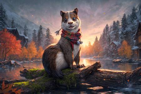 (RAW photo, 8k uhd, Analog style, Masterpiece, Best Quality, Highres:1.3), (dramatic, cinematic:1.2), BREAK,
movie shot of realistic (1beaver:1.35) wearing (sweater:1.4) (sitting:1.2) on (island on lake:1.2), (beaver tail, (paws:1.05):1.15), (holding stick:1.1), (river, detailed autumn mapple pine forest:1.2), (fabulous small house, beaver village:1.2), (mountains:1.1), (falling leaves:1.2), (wooden (logs:1.15), (moss:1.1):1.2), (morning, fluffy cloud:1.25), (godrays, light particles, colorful:1.3), looking at viewer, (frontal:1.2), BREAK,
(photorealistic, no humans:1.3), (quadruped:1.35), (wearing plaid sweater:1.35), ((scarf:1.1), cute (eyes:1.15), full body:1.1), (wildlife photo, photo by discovery channel:1.2), (fantasy fabulous dream world, shiny:1.3), (soothing calm mood:1.2), (scandinavian northern nature, outdoors, steam, waterfall, cliff, (aurora:1.05):1.1), snow, brown, (rodent teeth:1.1), BREAK,
<lora:more_details:0.8>,
<lora:zoom_slider_v1:3.8>,