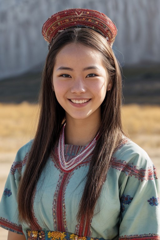 Realistic smiling sexy Greenland girl in traditional clothing