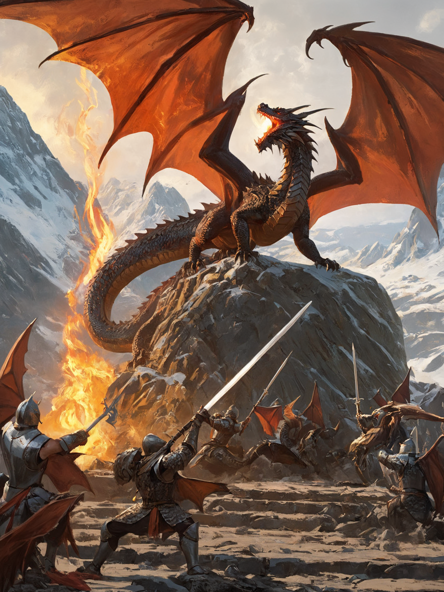 masterpiece, best quality, greg rutkowski, 

dragon, weapon, sword, breathing fire from mouth, fantasy, armor, holding wea...