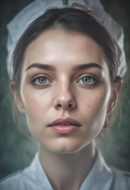 multi-exposure photo  beautiful nurse woman from paradise and amazing nurse alien, organic and incomprehensible face features,  duble alien-like pupils in the eyes, neat and strong lower jaw tense posture standing, the background contrasts with the beauty of the face. tempting attractive hands, cinematic photography, hard focus, amazing depth of field, stunning extensive details, natural ambient lighting, add details xl,attractiveness
Negative prompt