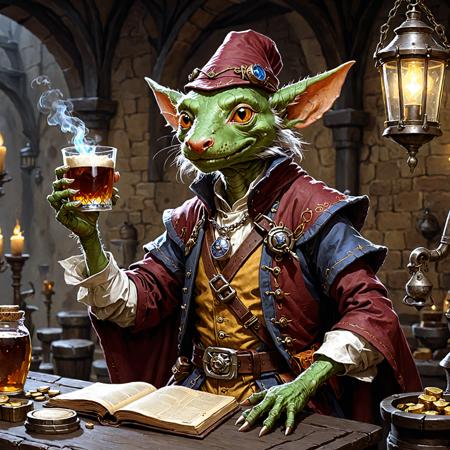 kobold merchant, perfection style, <lora:perfection style v1:1>, <lora:DetailMaximizer:1> , <lora:Concept Art Ultimatum Style LoRA_SeaArt Furry XL 1.0:1>
